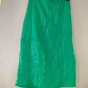 Top shop green crinkle midi hi waist skirt with split size 10